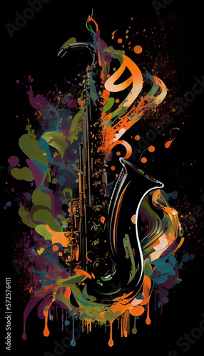 Saxophone. Music graphite poster  background  wallpaper. Printable artwork.