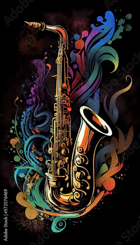 Saxophone. Music graphite poster  background  wallpaper. Printable artwork.