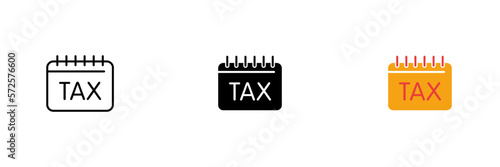 Calendar icon with tax. Bypassing taxation, rent, tax reduction. Vector set of icons in line, black and colorful styles isolated on white background.