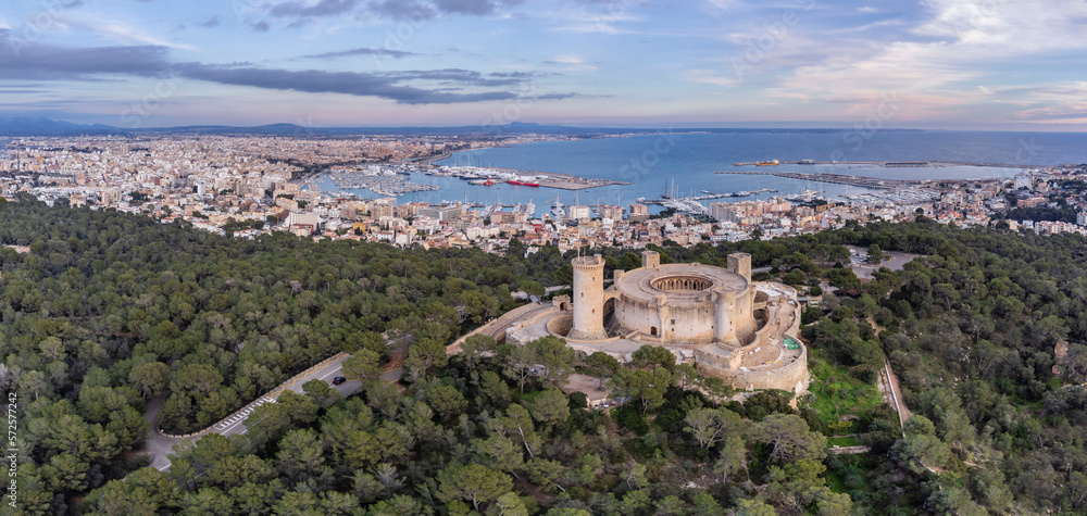 Bellver castle on the bay of Palma, Majorca, Balearic Islands, Spain