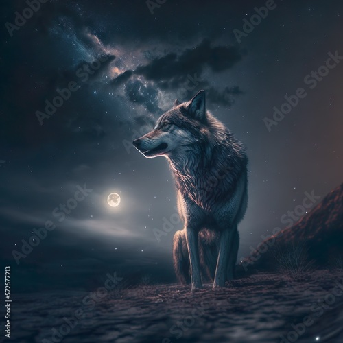 wolf looking at the moon