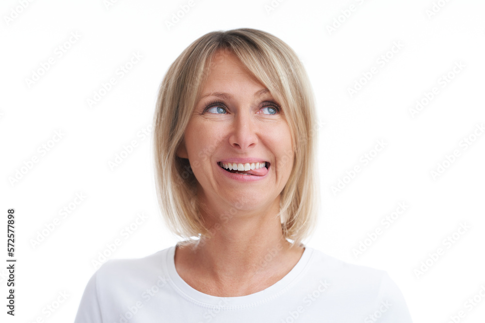Picture of blonde woman over back isolated background Picture of blonde woman over back isolated background