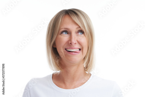 Picture of blonde woman over back isolated background © Kalim