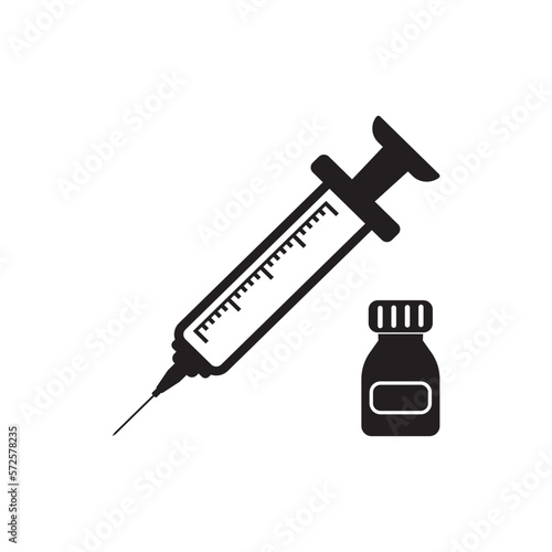 Syringe symbol in medical simple icon illustration design template.