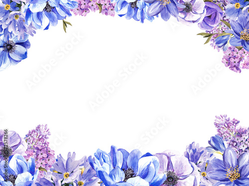 Frame of spring flowers on a white background. watercolor illustration isolate