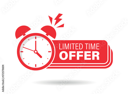 Limited offer icon in flat style. Promo label with alarm clock vector illustration on isolated background. Last minute chance sign business concept.