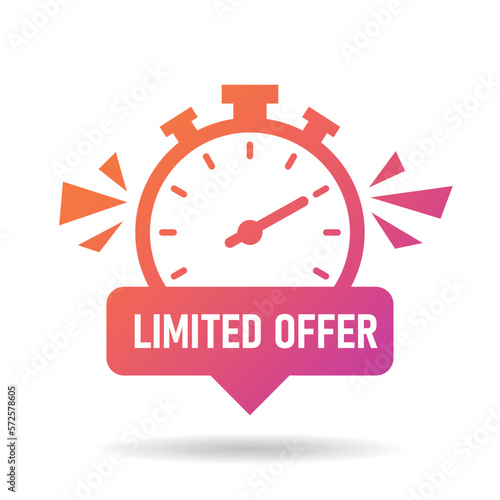 Limited offer icon in flat style. Promo label with alarm clock vector illustration on isolated background. Last minute chance sign business concept.