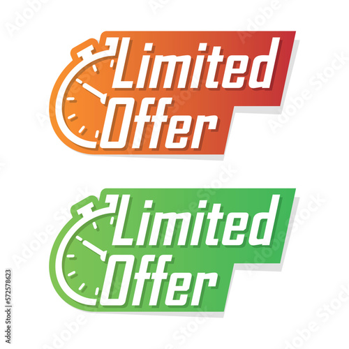 Limited offer icon in flat style. Promo label with alarm clock vector illustration on isolated background. Last minute chance sign business concept.