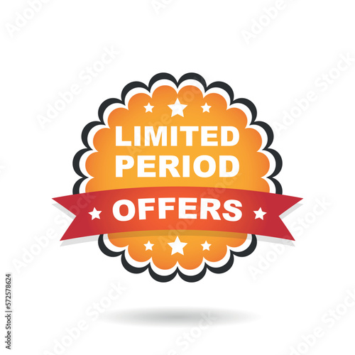 Limited offer icon in flat style. Promo label with alarm clock vector illustration on isolated background. Last minute chance sign business concept.