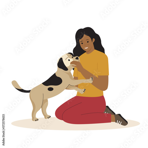 Flat design of happy women with dogs. Illustration for website, landing page, mobile app, poster and banner. Trendy flat vector illustration