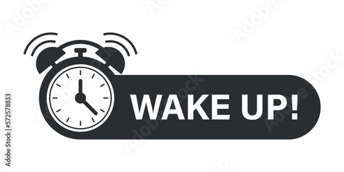 Wake up icon in flat style. Good morning vector illustration on isolated background. Alarm clock ringing and mornings wakes sign business concept.