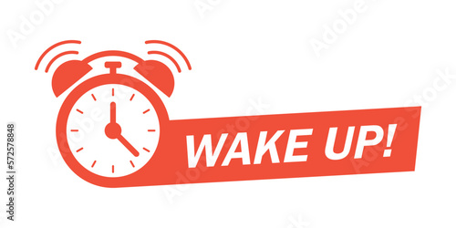 Wake up icon in flat style. Good morning vector illustration on isolated background. Alarm clock ringing and mornings wakes sign business concept.