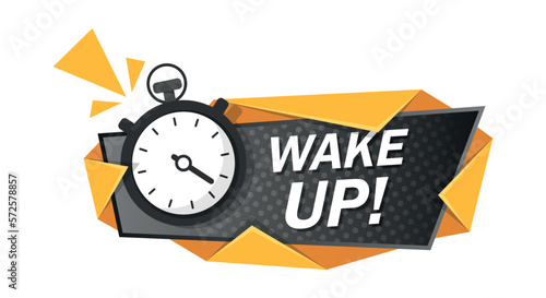 Wake up icon in flat style. Good morning vector illustration on isolated background. Alarm clock ringing and mornings wakes sign business concept.