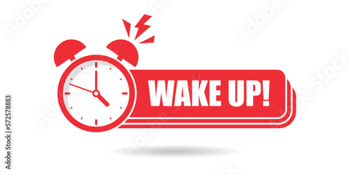 Wake up icon in flat style. Good morning vector illustration on isolated background. Alarm clock ringing and mornings wakes sign business concept.