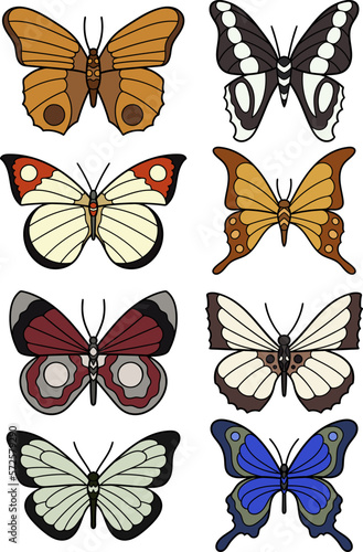 Hand drawn vector butterfly set. Doodle style, line art. Multicolored butterflies. 