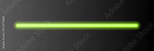Neon light stick on transparent background. Green led line glowing vector illustration. Electric color design for party or clubs