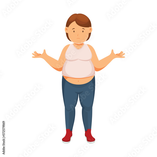 Fat woman character, obesity woman cartoon