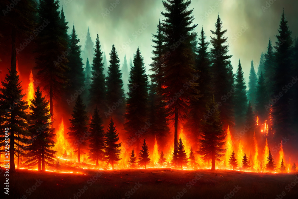 fire in wood, fire tree elements. Generative ai fire in wood, fire tree elements. Generative ai