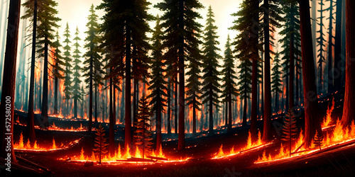 fire in wood, fire tree elements. Generative ai