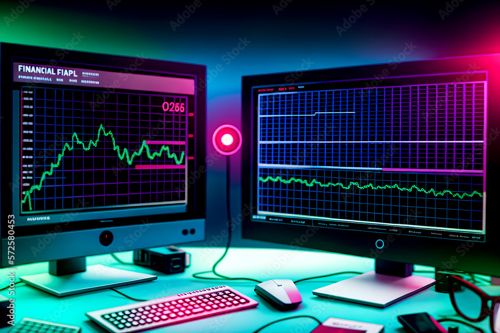 financial graphs on monitor. Generative AI
