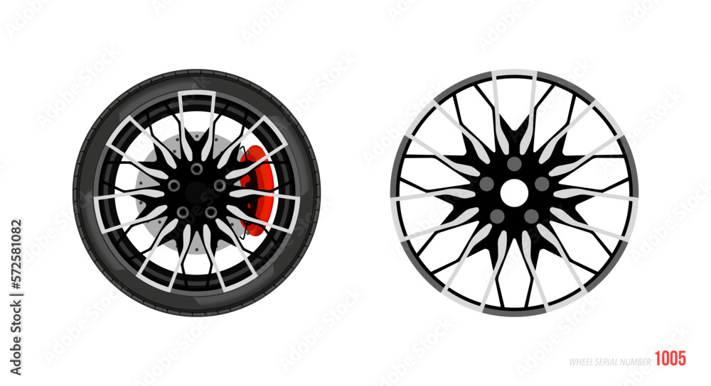 Realistic car rim. Wheel and rim symbol in modern and flat style