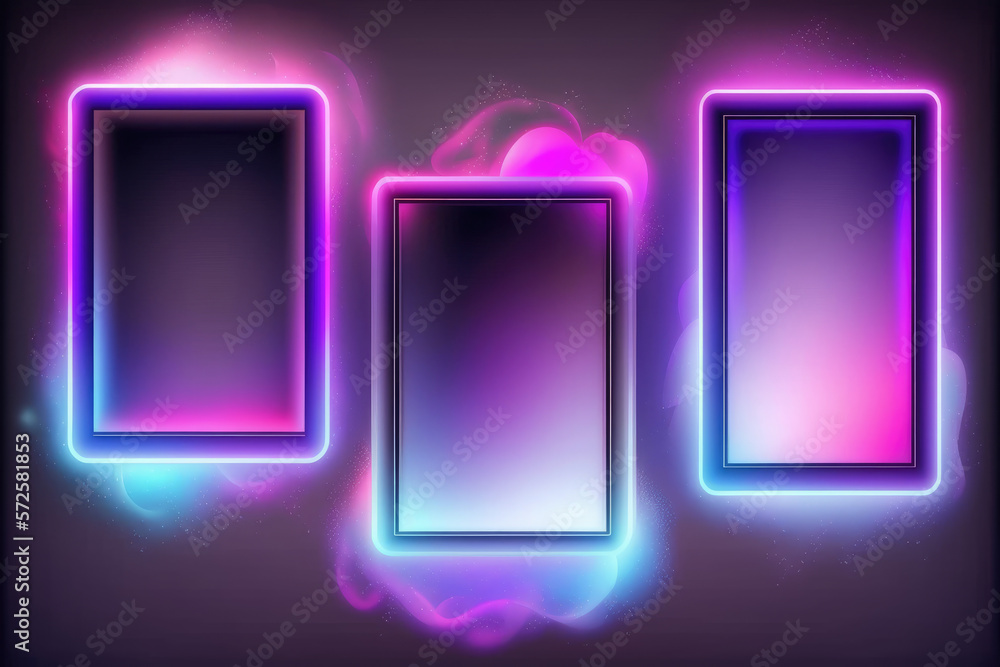 Glowing neon lighting frame with cyan and pink background. Glowing neon lighting frame with cyan and pink background.