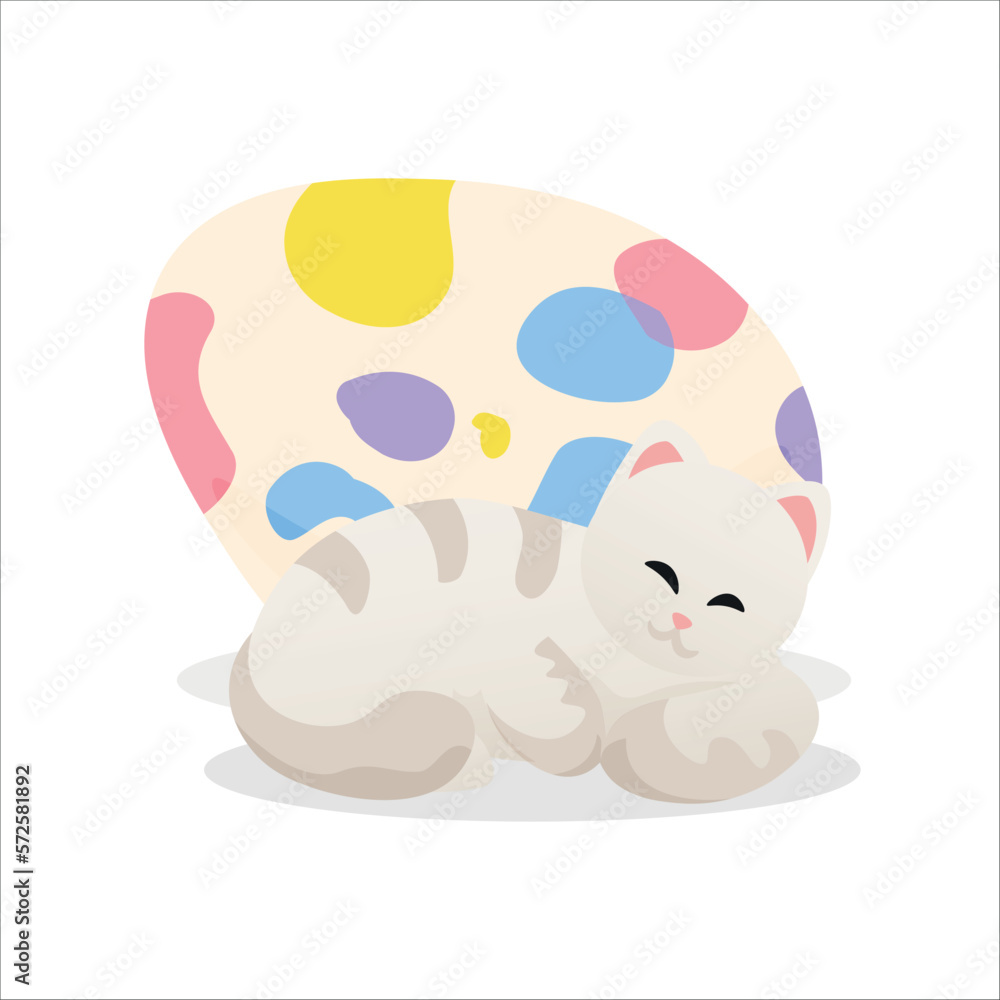 Obraz premium Cute cat with Easter egg on white background