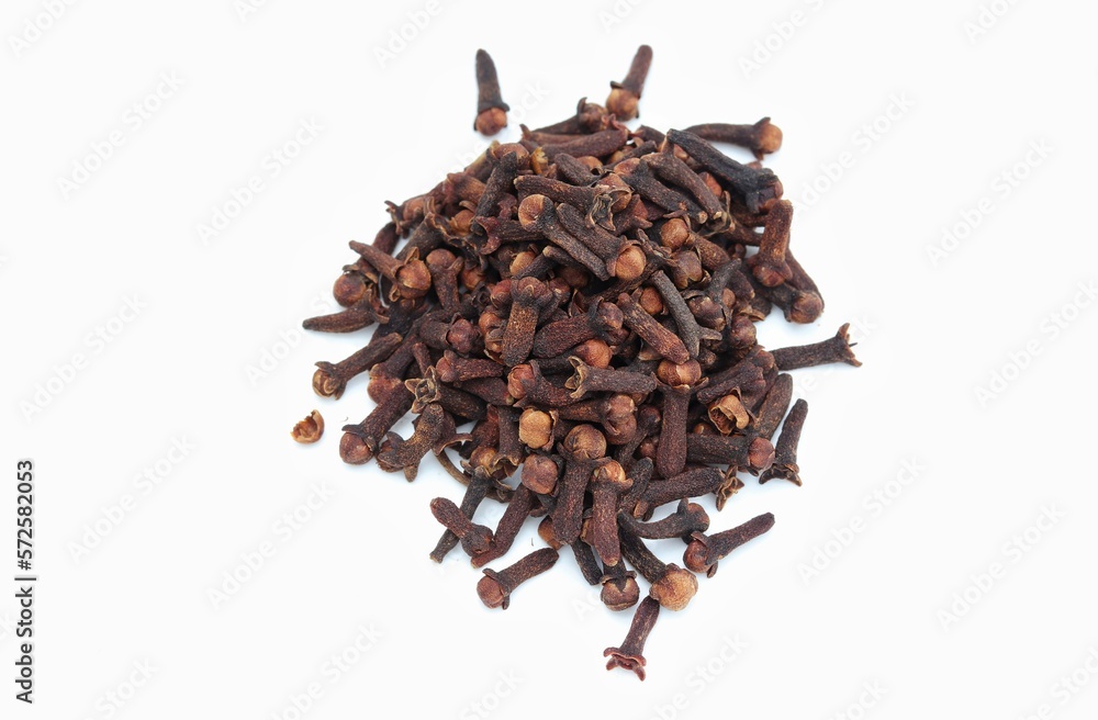 Heap of Clove Spices Isolate on White Background with Copy Space Heap of Clove Spices Isolate on White Background with Copy Space
