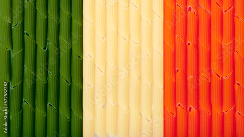 penne pasta in the colors of the italian flag