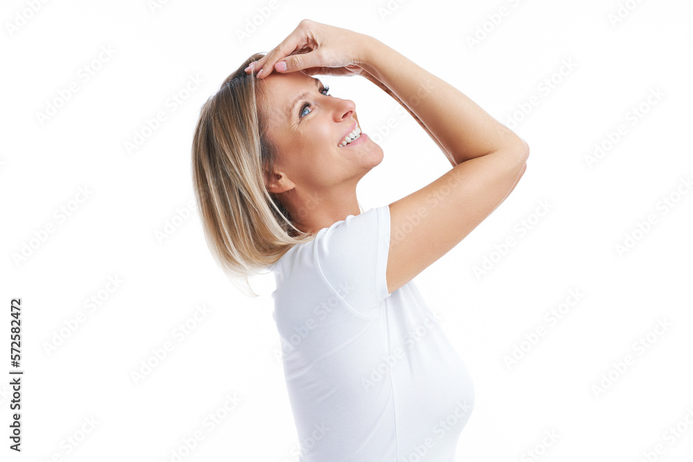 Picture of blonde woman over back isolated background Picture of blonde woman over back isolated background