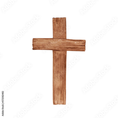 Wallpaper Mural Religious cross isolated on a transparent background. Watercolor wooden Christian cross illustration. The hand-painted catholic or orthodox symbol for the first community, baptism, and Easter. Torontodigital.ca