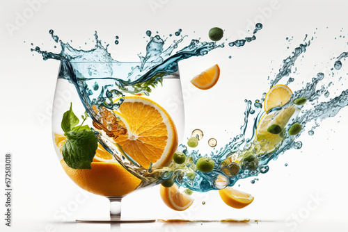orange juice splash  staying hydrated by drinking enough water to boost immunity  wellness food by Generative AI