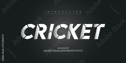Cricket digital modern alphabet new font. Creative abstract urban  futuristic  fashion  sport  minimal technology typography. Simple vector illustration with number