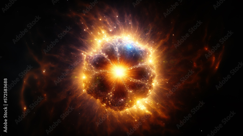 View of the birth of a star in space during a nebula explosion. Nuclear fusion of cosmic clouds of gas and dusts. Universe background. Generative ai View of the birth of a star in space during a nebula explosion. Nuclear fusion of cosmic clouds of gas and dusts. Universe background. Generative ai