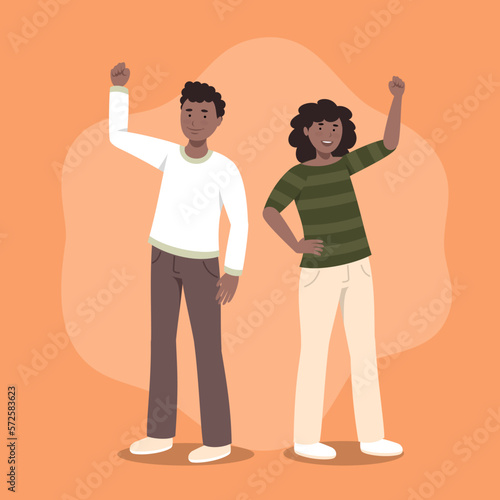 Ilustración de hombre y mujer en protesta contra el racismo