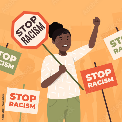 Ilustración de chica en protesta contra el racismo
