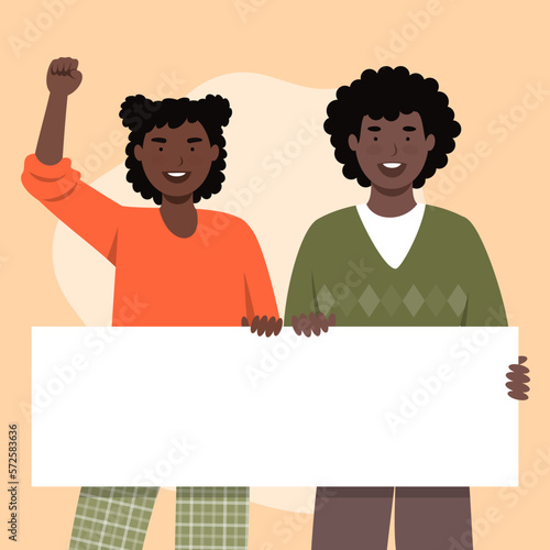 Ilustración de hombre y mujer en protesta contra el racismo