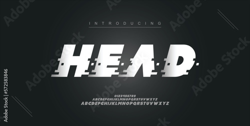 Head digital modern alphabet new font. Creative abstract urban, futuristic, fashion, sport, minimal technology typography. Simple vector illustration with number
