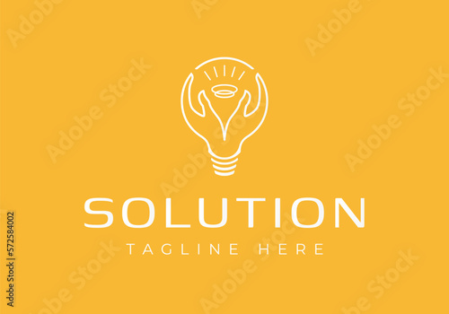 Light bulb with Saving Hand Pose Logo Design.