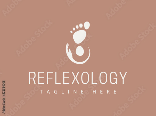 Foot Massage and Logo Design. Foot Print with Hand Caring.