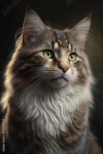 Cat portrait on dark background. AI Generative