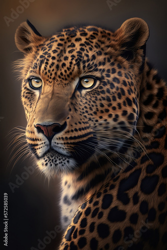 Leopard portrait on dark background. AI Generative © Uliana