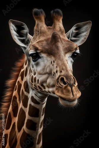 Giraffe portrait on dark background. AI Generative