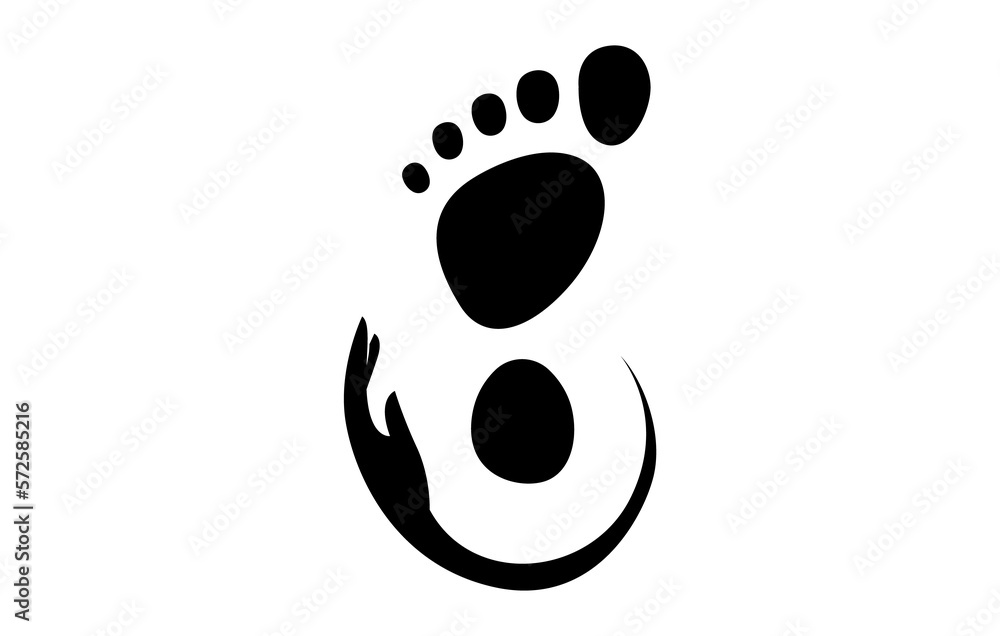 Foot Massage and Logo Design. Foot Print with Hand Caring.