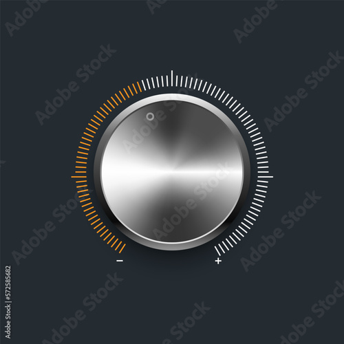 Volume Knob. Metallic Button isolated on a gradient mesh background. Vector illustration. Realistic volume knob with metal texture and gradient scale