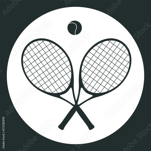 Flat vector silhouette illustration. Hand drawn tennis rackets and a ball for logo.