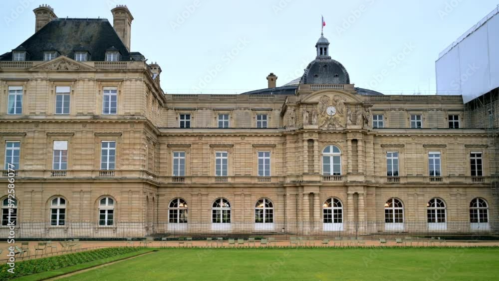 View of the Luxembourg Palace in Paris downtown, France. Gardens in front of it View of the Luxembourg Palace in Paris downtown, France. Gardens in front of it