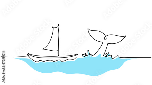 One line drawing of ship an...