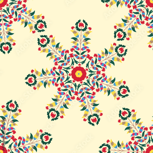 Suzani carpet pattern element - home interior element in uzbek culture. Suzane 
