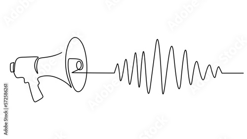 One line drawing of megaphone horn signal isolated on white background